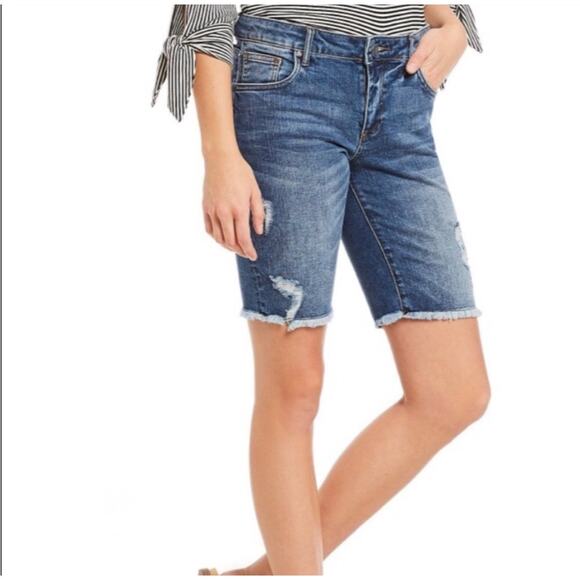 Kut from the Kloth Sophie Distressed Stretch Denim Jean Bermuda Shorts womens 6 - Picture 1 of 11